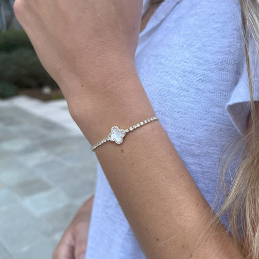 CZ white clover drawstring bracelet 2