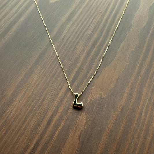 18K Gold dipped Bubble Initial Pendant Necklace 16"