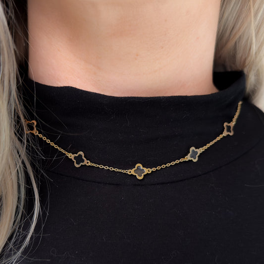 Gold Black Clover Necklace on model