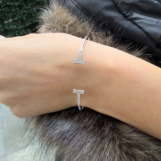 Crystal Silver T Cuff Bracelet