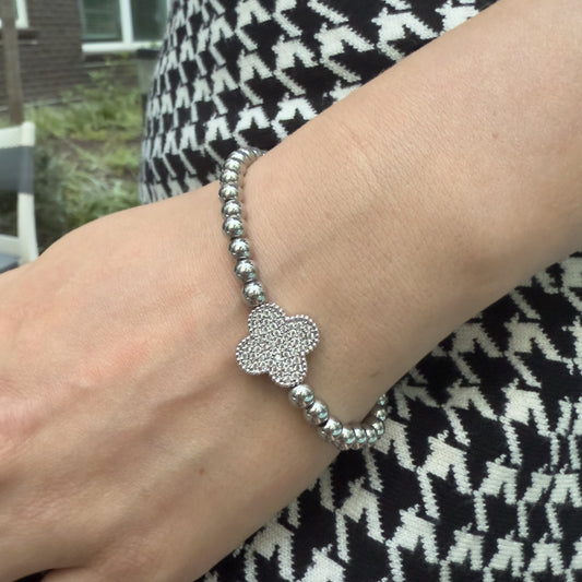 Clover Cz Silver Stretch Bracelet
