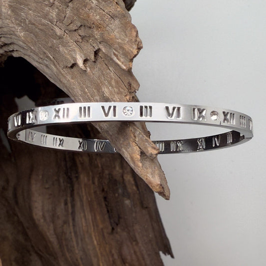 Silver Roman Numeral Bangle