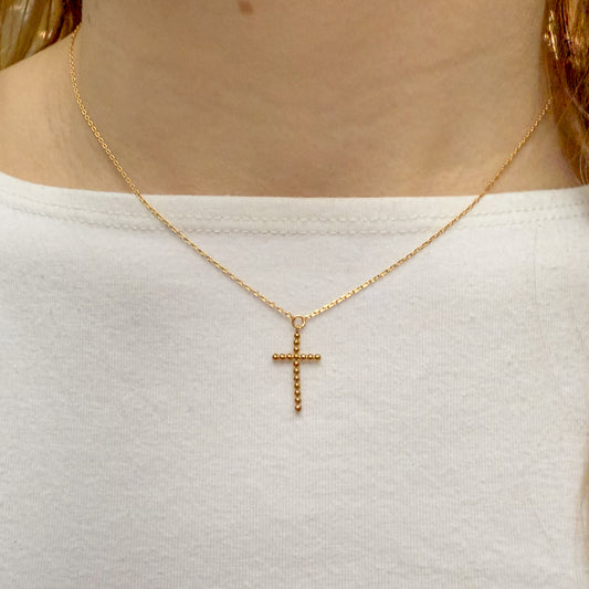 18K Gold dipped bubble Cross "Amazing Grace" Pendant Necklace 16"+