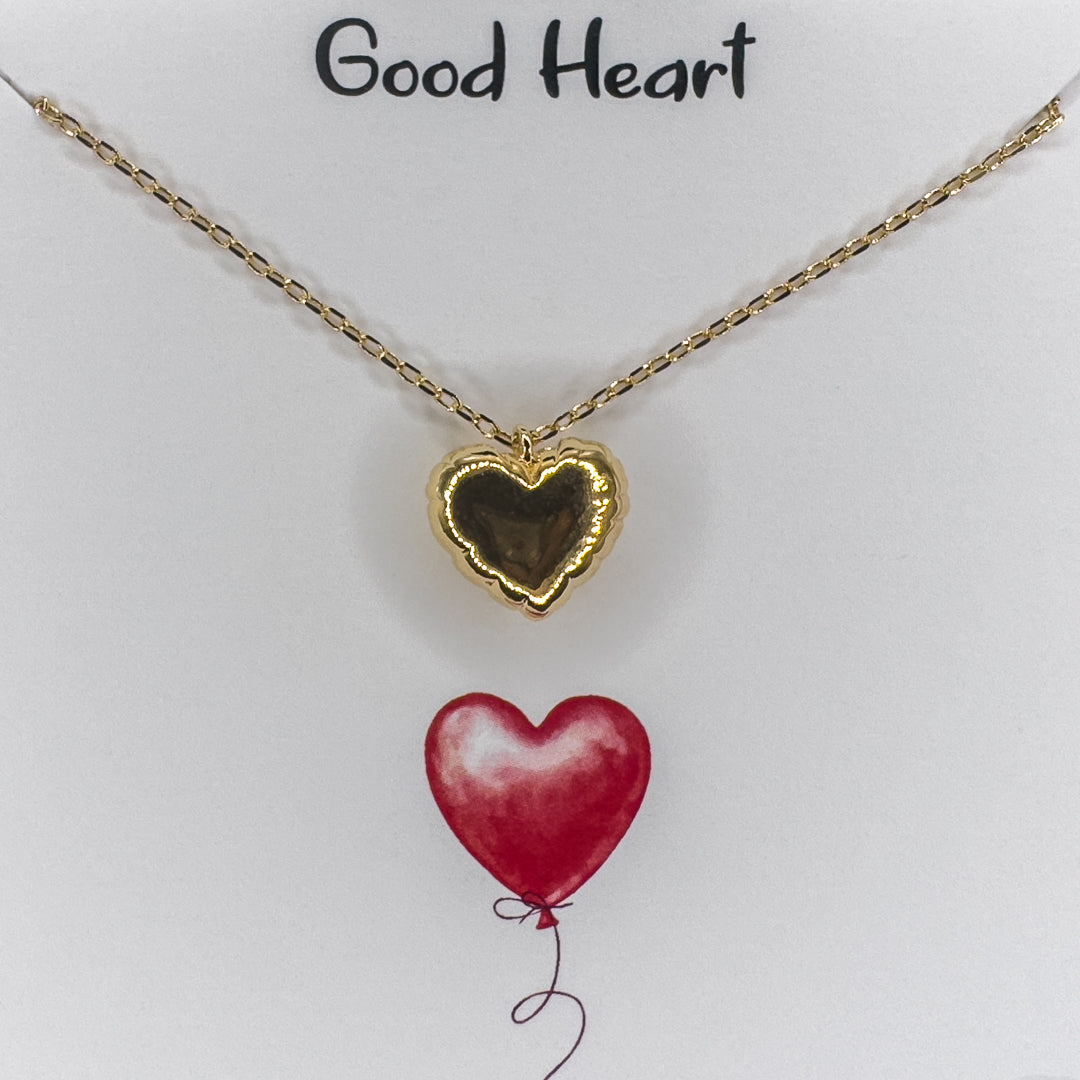 Gold Heart Pendant 18K Gold dipped "Good Heart" Necklace-16"+