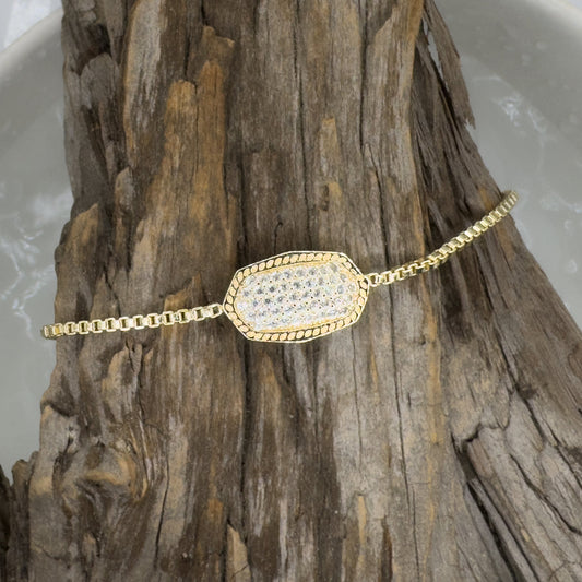 Gold Box CZ Drawstring Bracelet