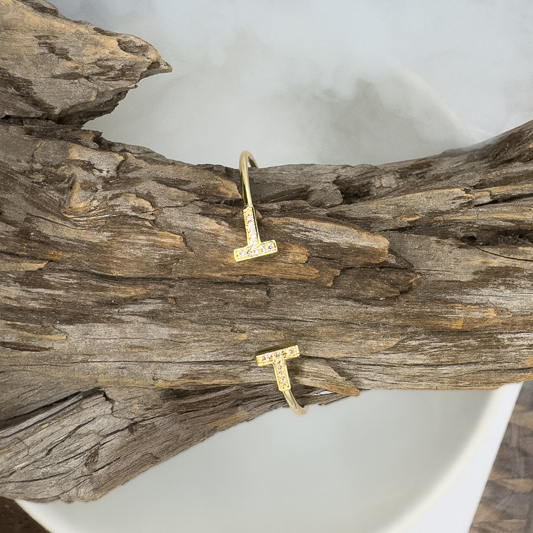 Gold Crystal T Cuff Bracelet