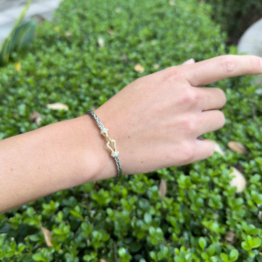 Two-Tone CZ Rope Cuff Bracelet with Hook Latch 2