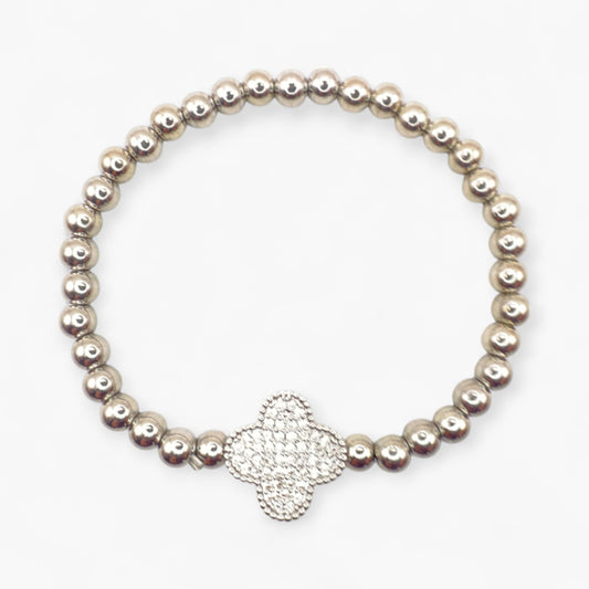 Clover Cz Silver Stretch Bracelet