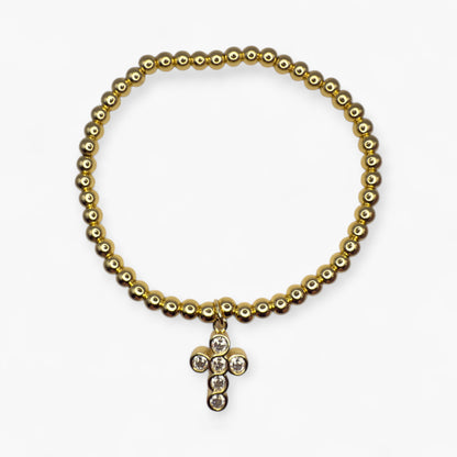 Gold CZ Cross Bead Bracelet