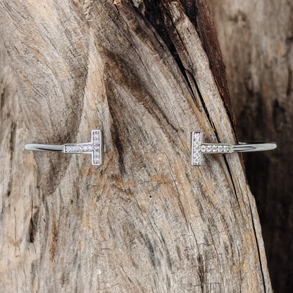 Crystal Silver T Cuff Bracelet