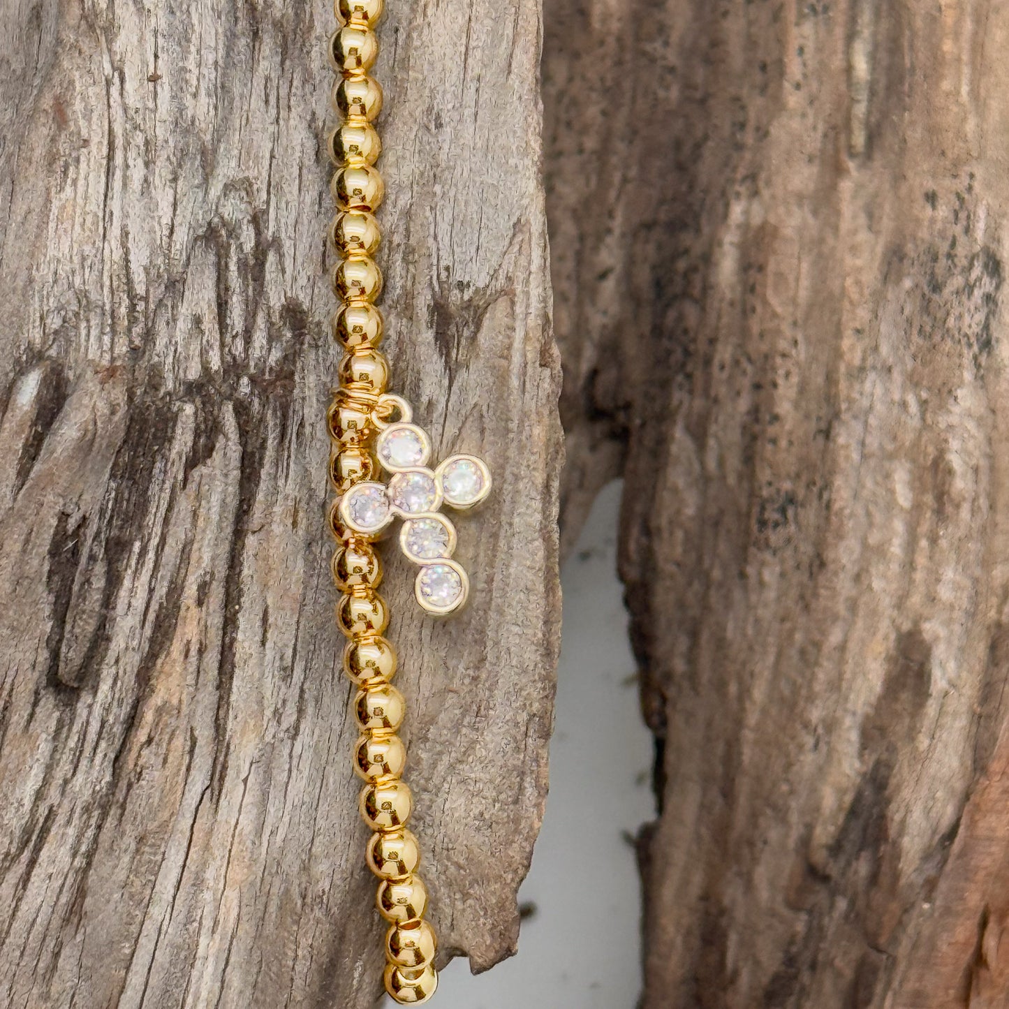 Gold CZ Cross Bead Bracelet