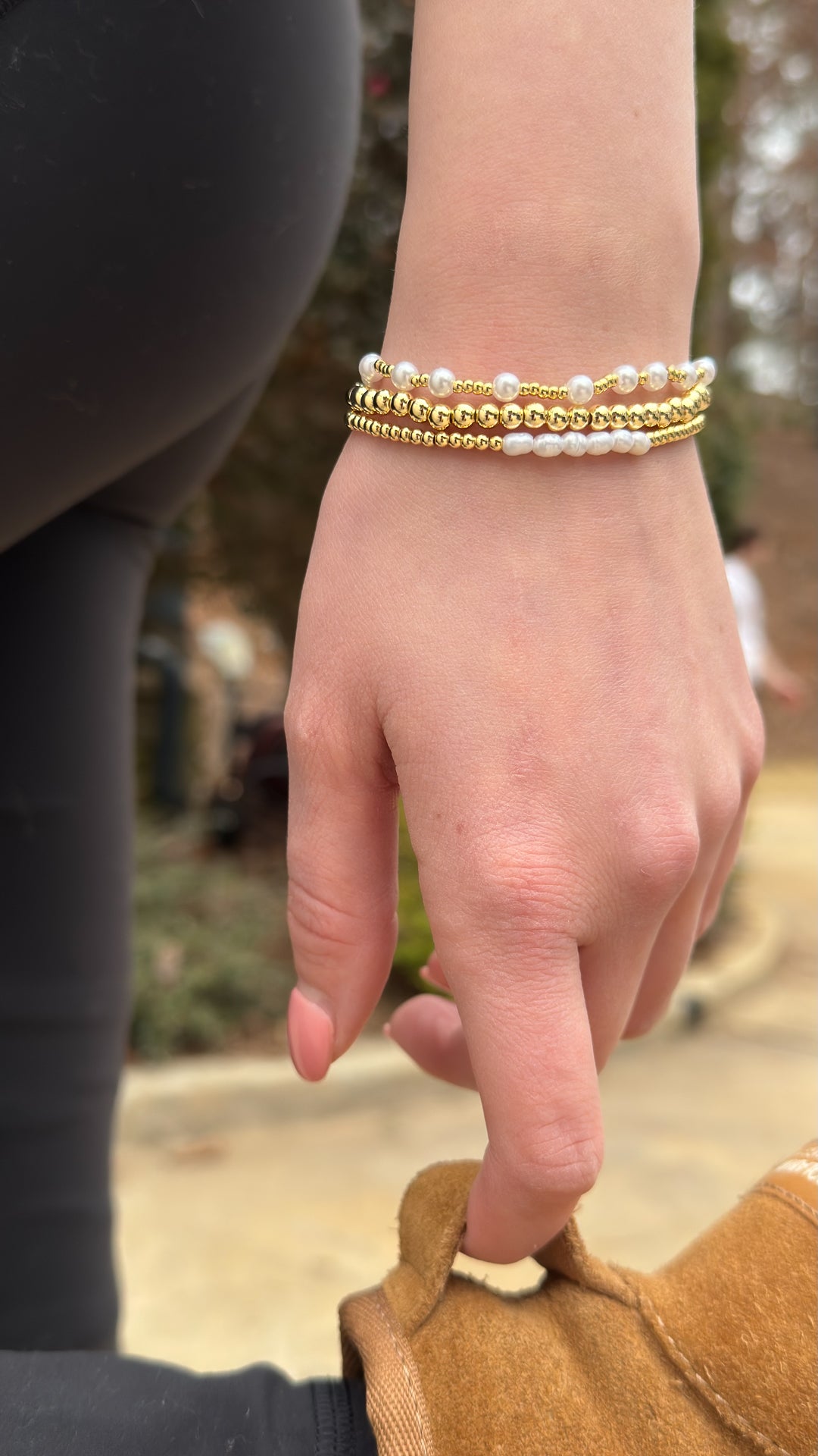 Pearl Row Gold Stretch Bracelet
