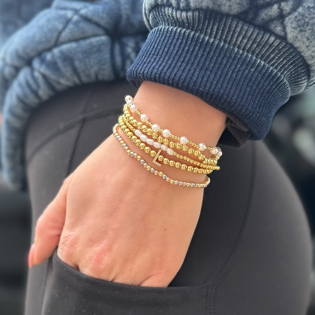 Pearl Row Gold Stretch Bracelet
