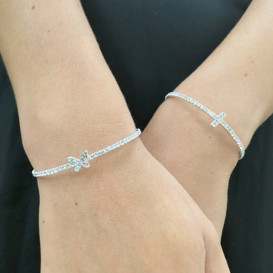 Silver Butterfly CZ Memory Wire Bracelet